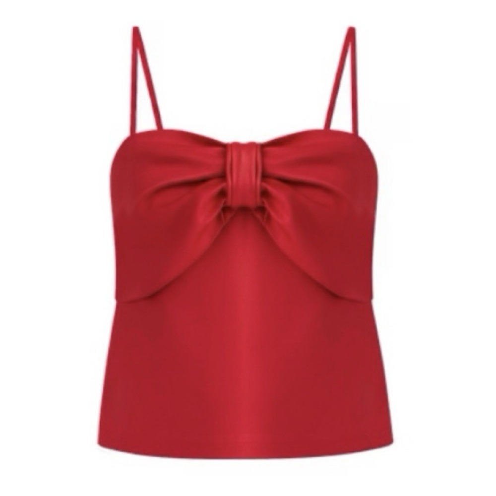 NWT LOFT Womens Satin Style Red Bow Top Size 12